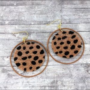 Dark brown Brown Cheetah Double Circle Earrings